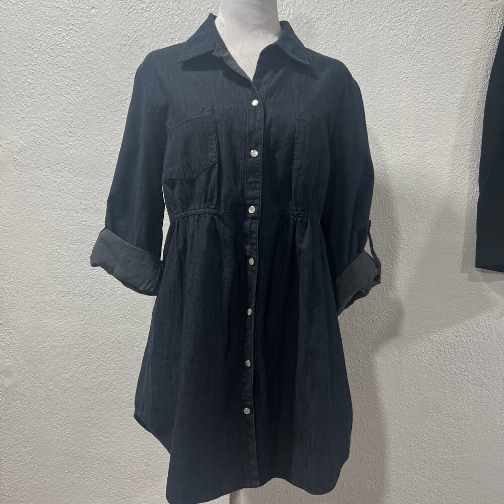 Style & Co‎ Womens Size 12 Cotton Utility Shirt Dress Blue Pockets Button Down